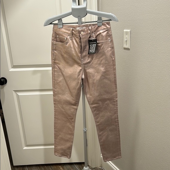 NWT GRLFRND Karolina Pink Metallic Skinny Jeans Size 27 Festival Disco Luxury - Picture 1 of 16